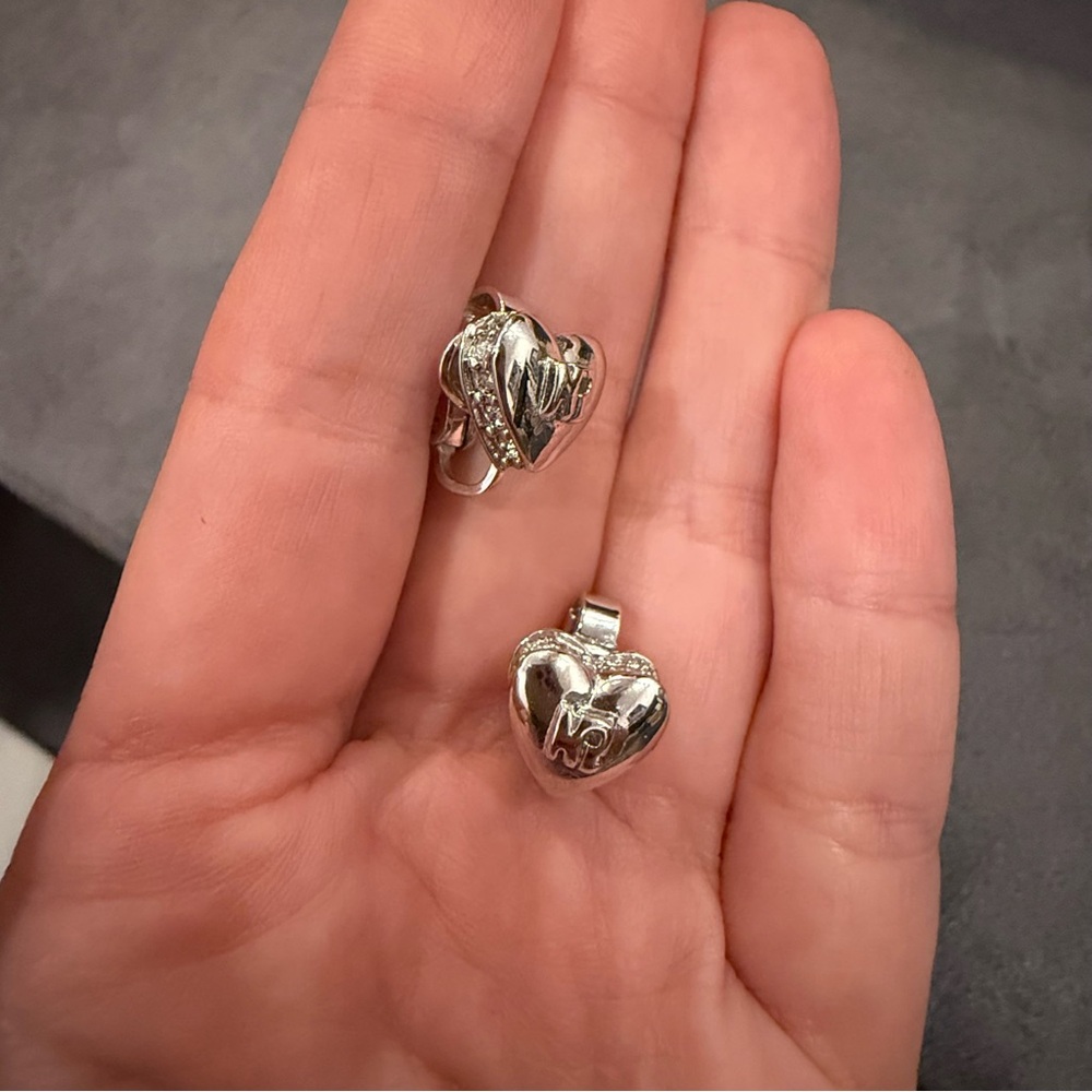 Nina Ricci Silver Color Heart-Shaped Earrings